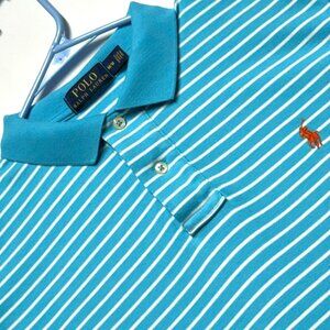 Polo Ralph Lauren Size M Mens Blue White Striped Polo Shirt Pony Logo Excellent